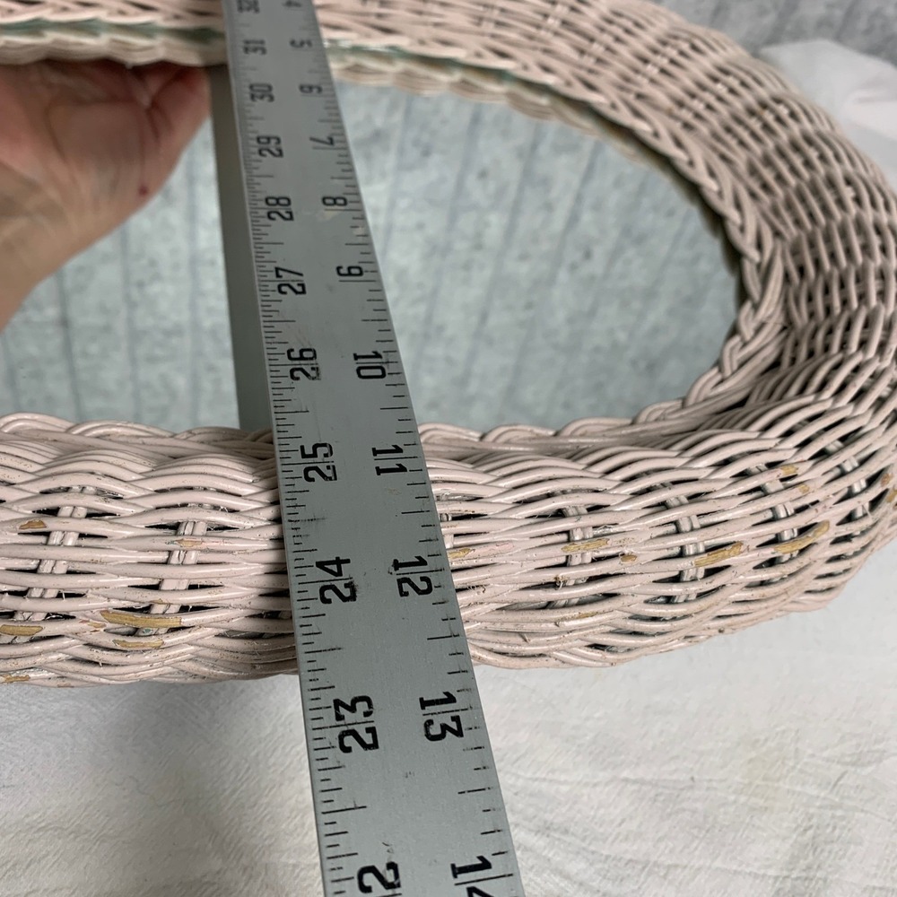 Vintage Oval Wicker Wall Mirror Pale Pink Woven Rattan Cottagecore Boho 16x12 - Picture 12 of 13